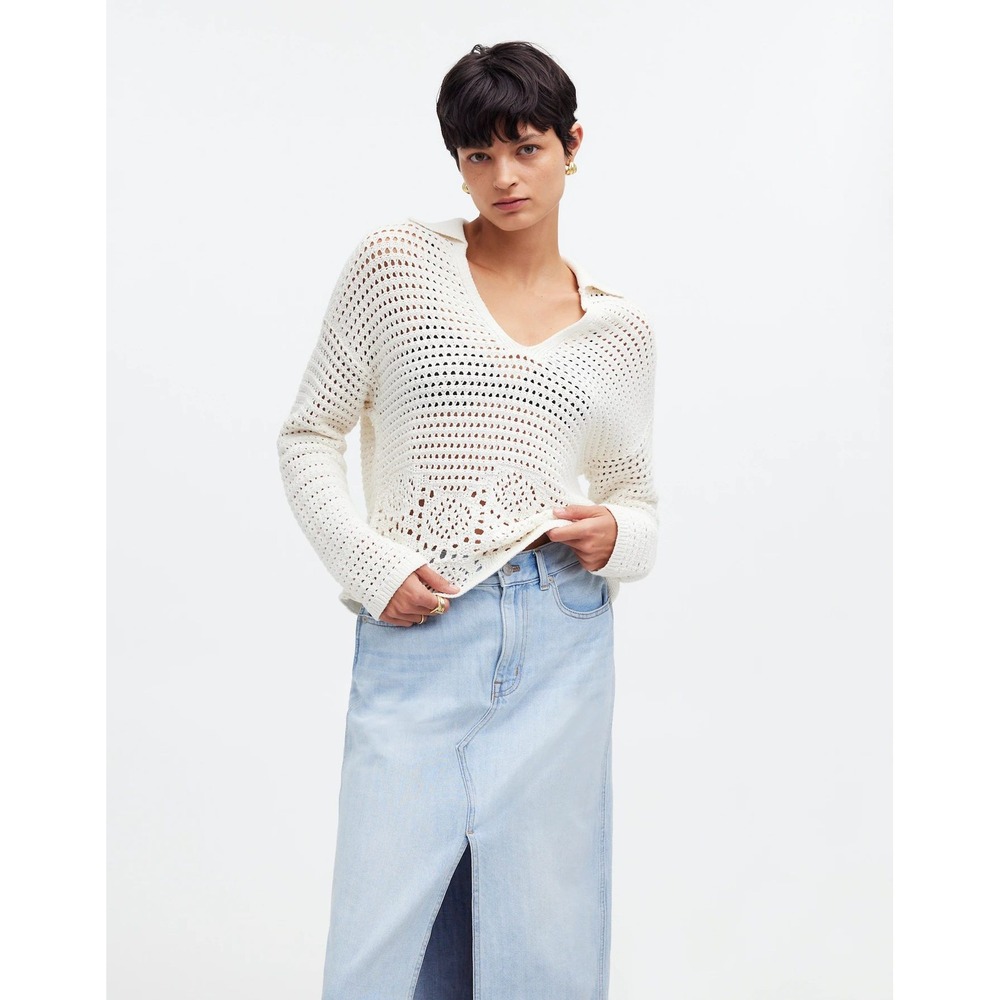 Madewell Crochet Cotton Polo Sweater Small